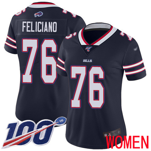 Women Buffalo Bills 76 Jon Feliciano Limited Navy Blue Inverted Legend 100th Season NFL Jersey